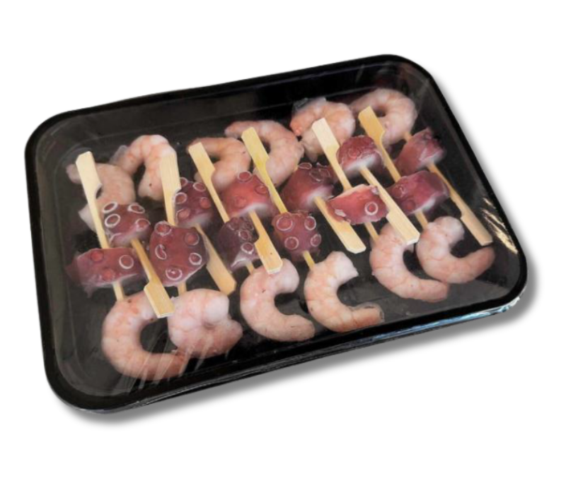 Pincho de langostino pelado y pulpo 12uds (8 bandejas de 250g)