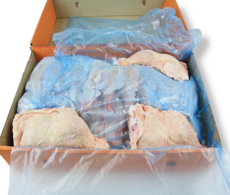 Muslos de pollo interfoliados +200 g/pieza (1 caja de 8 kg)