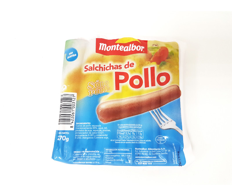 Salchicha frankfurt de pollo (1 caja de 6 kg aprox.)