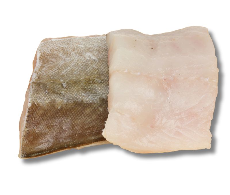 Porción de abadejo con piel al punto de sal 80-100 g/pieza 25% (Caja de 6 kg)