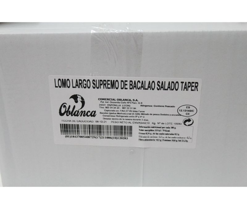 Lomos supremos de bacalao (1 estuche de 5 kg)